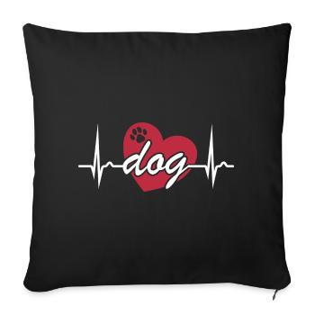 Courbe ECG - Courbe cardiaque - Pouls - Chien - Housse de coussin décorative 45 x 45 cm - noir - Devant
