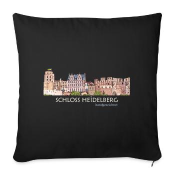 Panorama du palais de Heidelberg, dessin à la main - Housse de coussin décorative 45 x 45 cm - noir - Devant