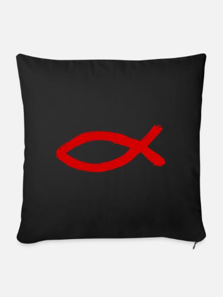 Jesusfisch rot Ichthys Jesus Fisch Geschenk - Sofakissenbezug 45 x 45 cm - Schwarz