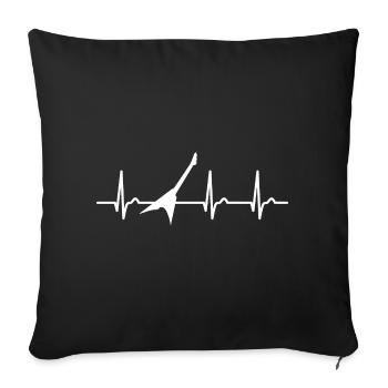 Courbe ECG - Courbe cardiaque - Musique - Guitare électrique lourde - Housse de coussin décorative 45 x 45 cm - noir - Devant