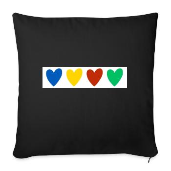 4 herzen - blau gelb rot grün - Sofakissenbezug 45 x 45 cm - Schwarz - Vorne