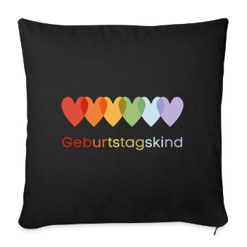 Geburtstagskind Regenbogen-Herzen - Sofakissenbezug 45 x 45 cm - Schwarz - Vorne