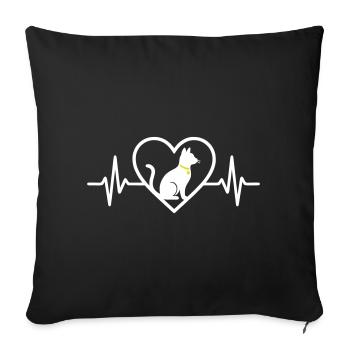 Chat Cœur Silhouette Félin Cute Pet Lover - Housse de coussin décorative 45 x 45 cm - noir - Devant