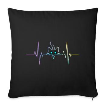 Battement cardiaque du chat - Pouls ECG minimaliste - Housse de coussin décorative 45 x 45 cm - noir - Devant