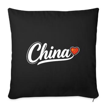 China Script with Flag Heart Fan Patriotic - Sofa pillowcase 17,3'' x 17,3'' (45 x 45 cm) - black - Front