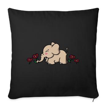 Bébé éléphant cadeau avec fleurs / fleur d’éléphant - Housse de coussin décorative 45 x 45 cm - noir - Devant