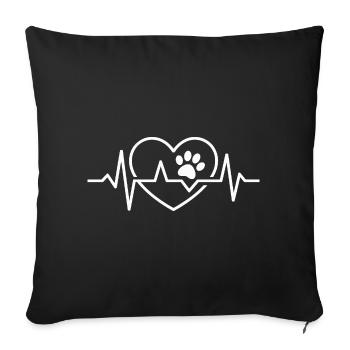 Cœur avec empreinte de patte et lignes ECG - Housse de coussin décorative 45 x 45 cm - noir - Devant