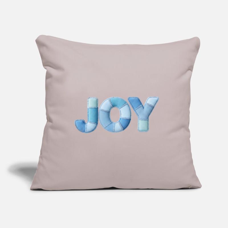 Lettrage Joyeuse en patchwork bleu Housse de coussin décorative 45 x 45 cm