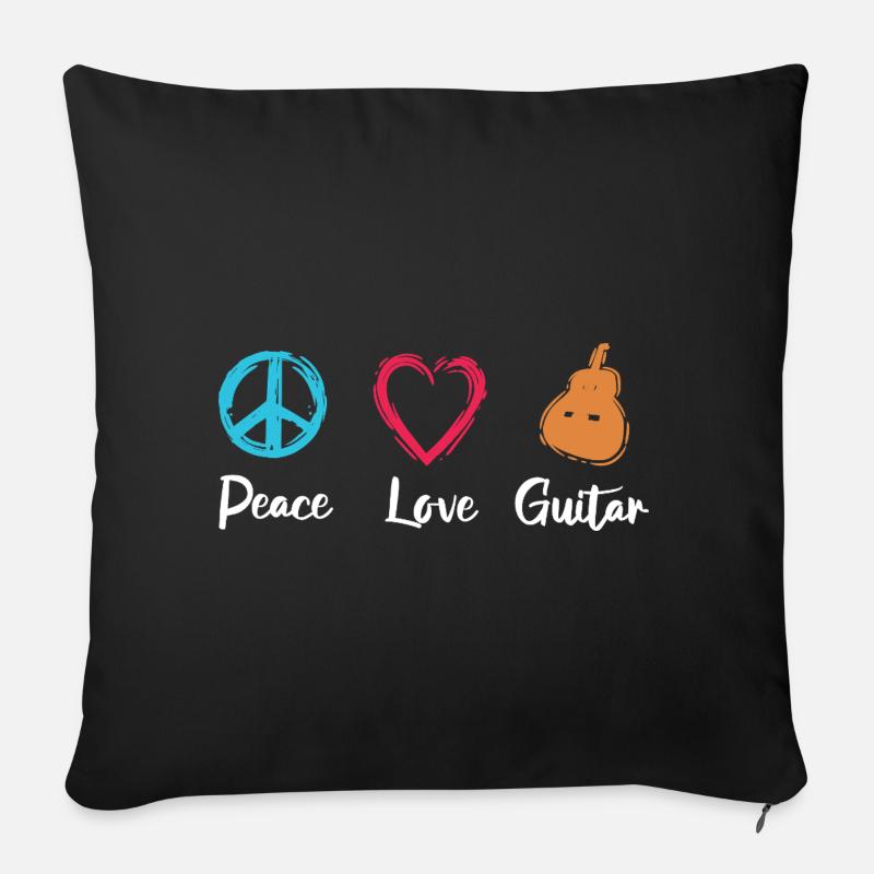 Peace Love Guitar - Sofa pillowcase 17,3'' x 17,3'' (45 x 45 cm) - black