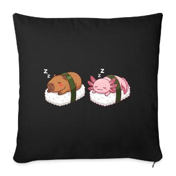 Kawaii Sushi Capybara & Axolotl Mignons Sommeil - Housse de coussin décorative 45 x 45 cm - noir - Devant