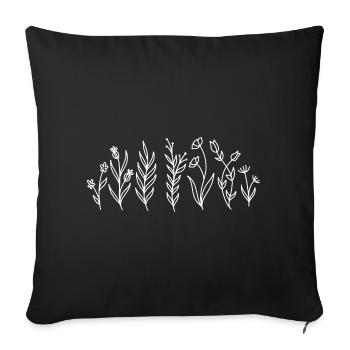 Wildblumen Botanical Line Art Blumenwiese - Sofakissenbezug 45 x 45 cm - Schwarz - Vorne