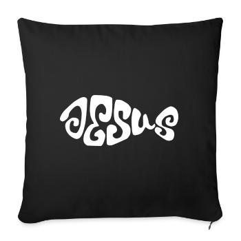 Jesus Fish Design. - Sofa pillowcase 17,3'' x 17,3'' (45 x 45 cm) - black - Front
