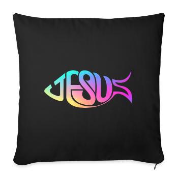 Jesus Fish Rainbow - Sofa pillowcase 17,3'' x 17,3'' (45 x 45 cm) - black - Front