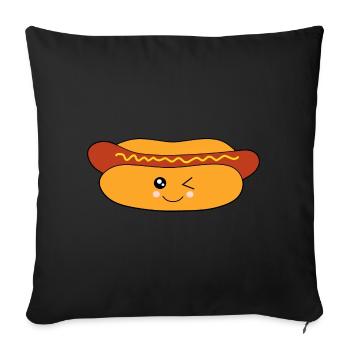 Kawaii Hotdog Kawaii Saucisse Kawaii Nourriture Kawaii - Housse de coussin décorative 45 x 45 cm - noir - Devant
