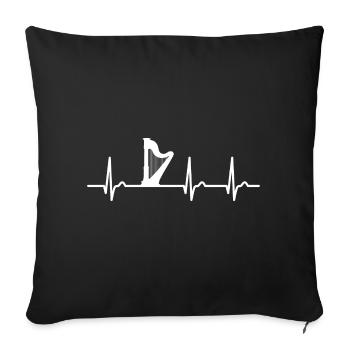 Courbe ECG - courbe cardiaque - pouls - musique - harpe - Housse de coussin décorative 45 x 45 cm - noir - Devant