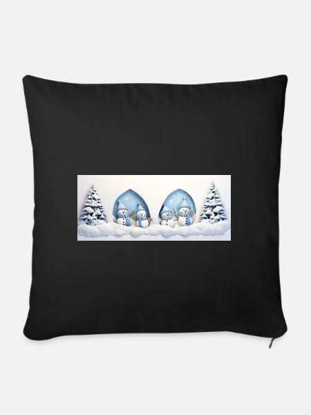 Kleiner Schneemann mit Weihnachtsbäumen - Sofakissenbezug 45 x 45 cm - Schwarz