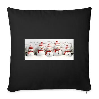 Ensemble de bonhomme de neige avec des sapins - Housse de coussin décorative 45 x 45 cm - noir - Devant