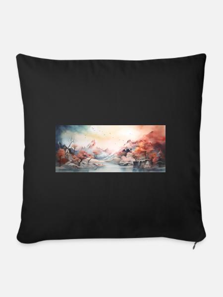 Landschaft - Sofakissenbezug 45 x 45 cm - Schwarz