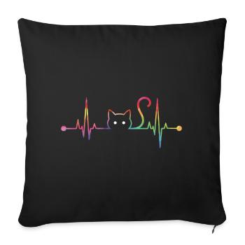ECG Coloré du battement cardiaque du chat - Ligne de vie artistique pour chat - Housse de coussin décorative 45 x 45 cm - noir - Devant