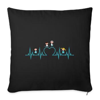 Heartbeat heart children love educator profession turquoise - Sofa pillowcase 17,3'' x 17,3'' (45 x 45 cm) - black - Front