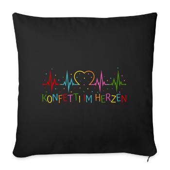 Konfetti im Herzen Herzschlag Herz EKG - Sofakissenbezug 45 x 45 cm - Schwarz - Vorne