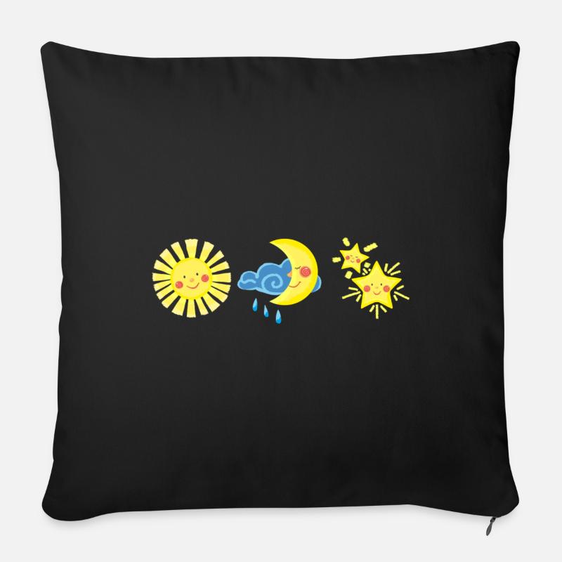 Soleil, lune et étoiles - Housse de coussin décorative 45 x 45 cm - noir