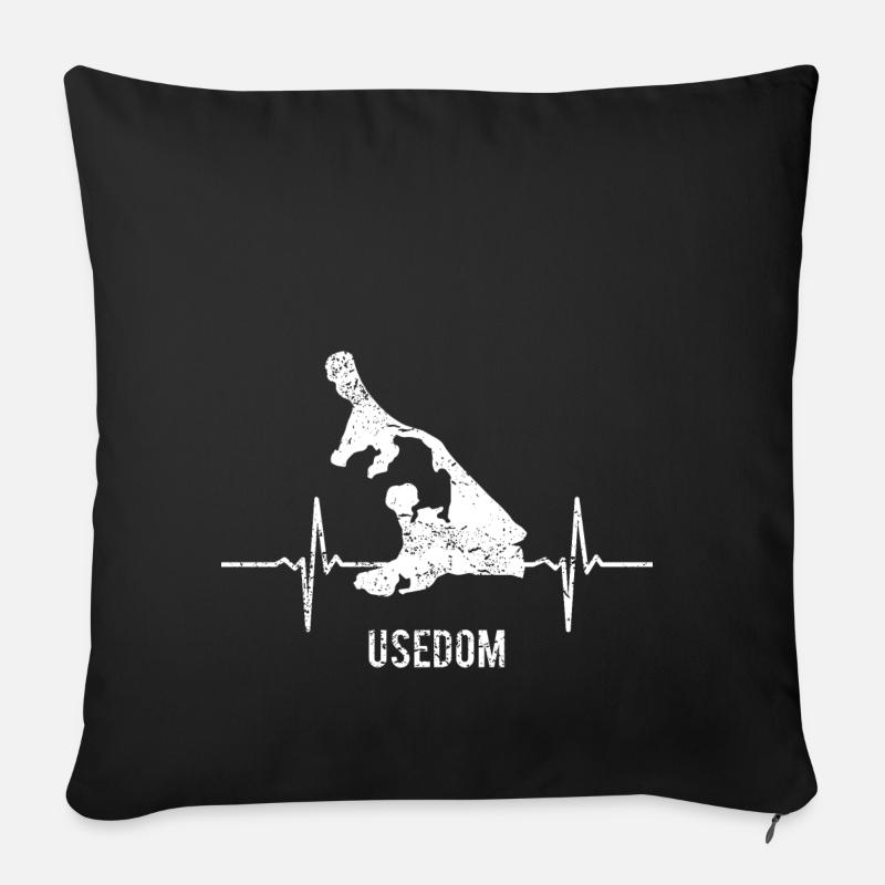 Geschenk, Heartbeat, Insel, Herzschlag, Usedom - Sofakissenbezug 45 x 45 cm - Schwarz