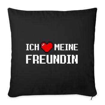 J’aime ma copine Red Pixel Heart Pixel Art - Housse de coussin décorative 45 x 45 cm - noir - Devant