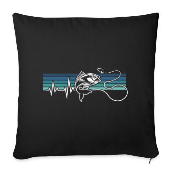 ANGELN HERZSCHLAG EKG FISCHEN ANGELHAKEN ANGLER - Sofakissenbezug 45 x 45 cm - Schwarz - Vorne