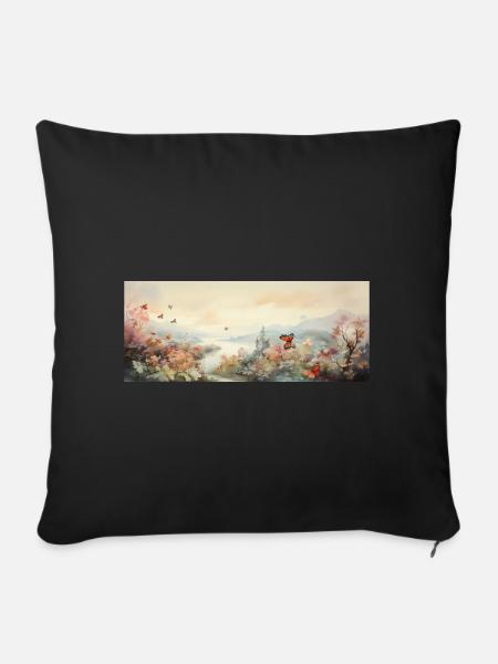 Landschaft mit Schmetterling - Sofakissenbezug 45 x 45 cm - Schwarz
