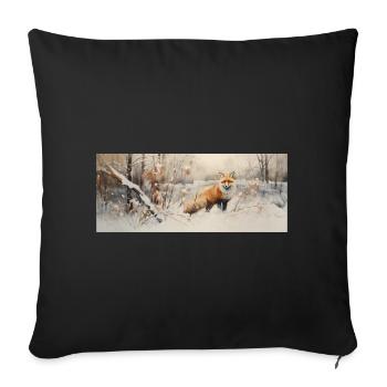 Renard paysage neige - Housse de coussin décorative 45 x 45 cm - noir - Devant