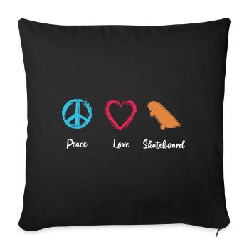 Planche à roulettes Peace Love - Housse de coussin décorative 45 x 45 cm - noir - Devant