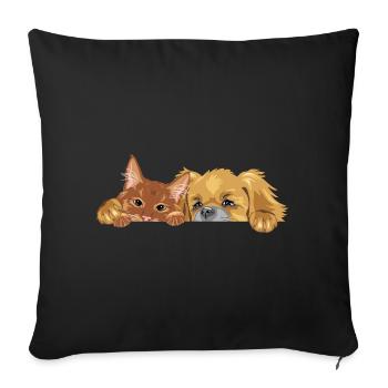 Peeking ginger cat and Pekingese dog - Sofa pillowcase 17,3'' x 17,3'' (45 x 45 cm) - black - Front