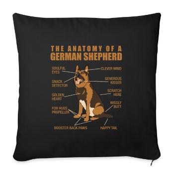 L'anatomie d'un berger allemand - propriétaire de chien - Housse de coussin décorative 45 x 45 cm - noir - Devant