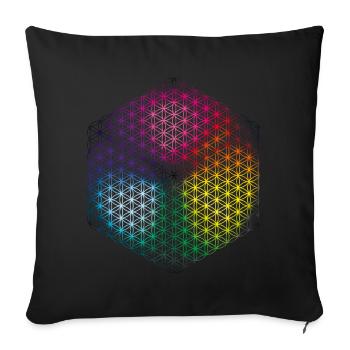 Blume des Lebens (Regenbogenwürfel) - Sofakissenbezug 45 x 45 cm - Schwarz - Vorne