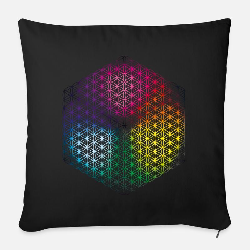Blume des Lebens (Regenbogenwürfel) - Sofakissenbezug 45 x 45 cm - Schwarz