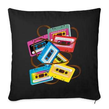 cassettes de musique des années 80 colorées avec salade de bande - Housse de coussin décorative 45 x 45 cm - noir - Devant