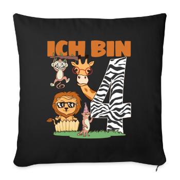 Geburtstag Zoo Tiere Safari 4 Jahre alt - Sofakissenbezug 45 x 45 cm - Schwarz - Vorne