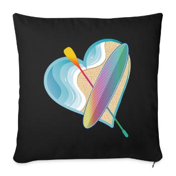 Stand up paddle avec beaucoup de cœur sur la plage - Housse de coussin décorative 45 x 45 cm - noir - Devant