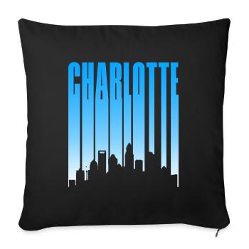 Charlotte Skyline Typo Blau Gradient - Sofakissenbezug 45 x 45 cm - Schwarz - Vorne