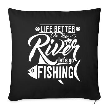 pêche, pêcheur, canne à pêche - Housse de coussin décorative 45 x 45 cm - noir - Devant