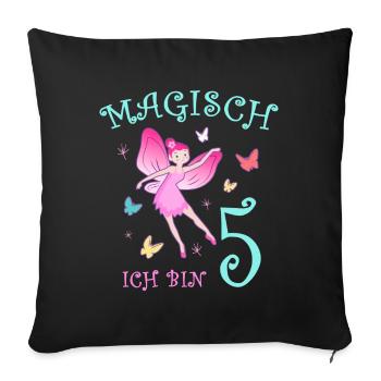 Fee Kinder Geburtstag 5 Jahre Mädchen Feen - Sofakissenbezug 45 x 45 cm - Schwarz - Vorne
