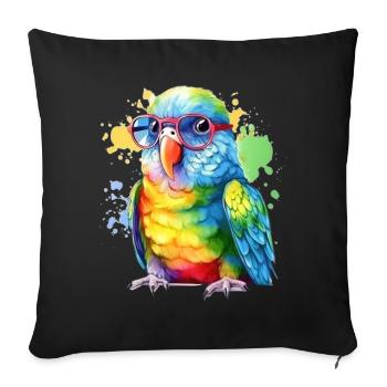 Colorful cool parrot with glasses - Sofa pillowcase 17,3'' x 17,3'' (45 x 45 cm) - black - Front