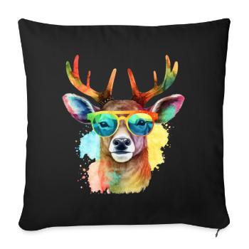 Colorful cool deer with sunglasses - Sofa pillowcase 17,3'' x 17,3'' (45 x 45 cm) - black - Front