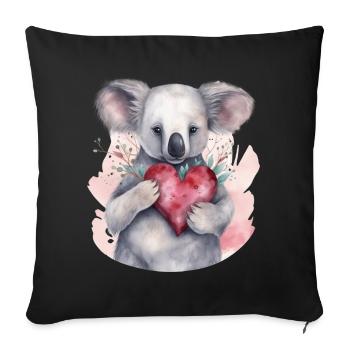 Niedlicher & süßer Koala mit Herz und Blumen Liebe - Sofakissenbezug 45 x 45 cm - Schwarz - Vorne