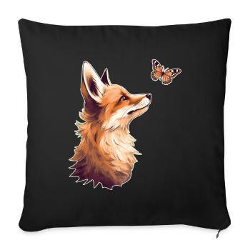 Fox with butterfly - Sofa pillowcase 17,3'' x 17,3'' (45 x 45 cm) - black - Front
