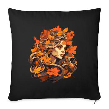 Beautiful woman with autumn foliage - Sofa pillowcase 17,3'' x 17,3'' (45 x 45 cm) - black - Front