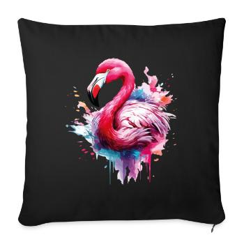 Flamant rose Oiseau Exotique Éclaboussure d’été Rose - Housse de coussin décorative 45 x 45 cm - noir - Devant