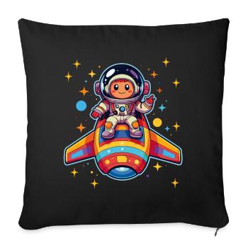 Petit astronaute dans un vaisseau spatial coloré dans l’espace - Housse de coussin décorative 45 x 45 cm - noir - Devant