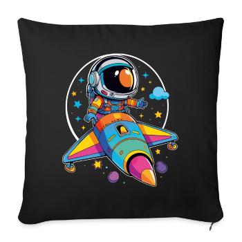Petit astronaute dans un vaisseau spatial coloré dans l’espace - Housse de coussin décorative 45 x 45 cm - noir - Devant
